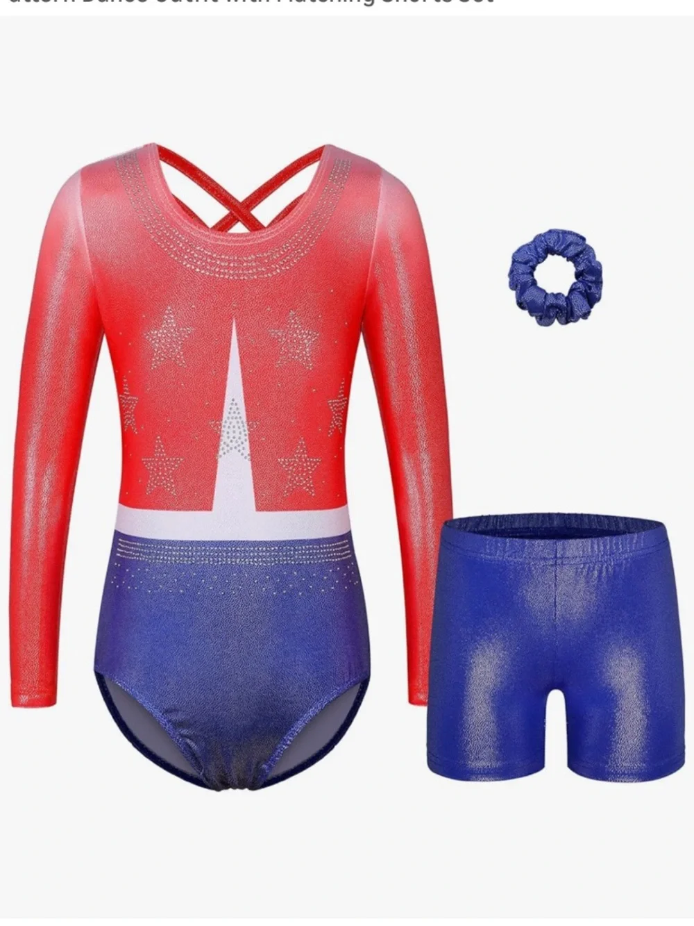 Gymnastics Leotard Long Sleeve Sparkly Cute Dance Outfit Matching Shorts Set nwt